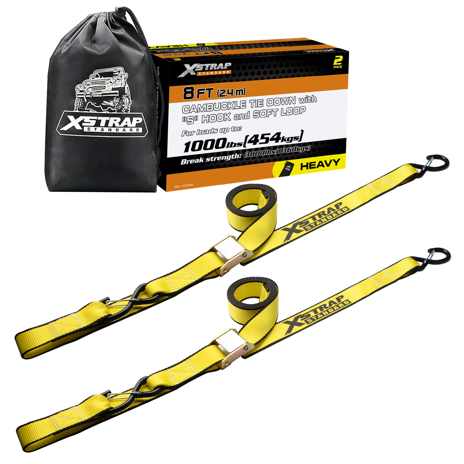 XSTRAP Sangles d'arrimage pour moto 1,5 po X 8 pieds Ensemble d'arrimage à boucle cambuckle