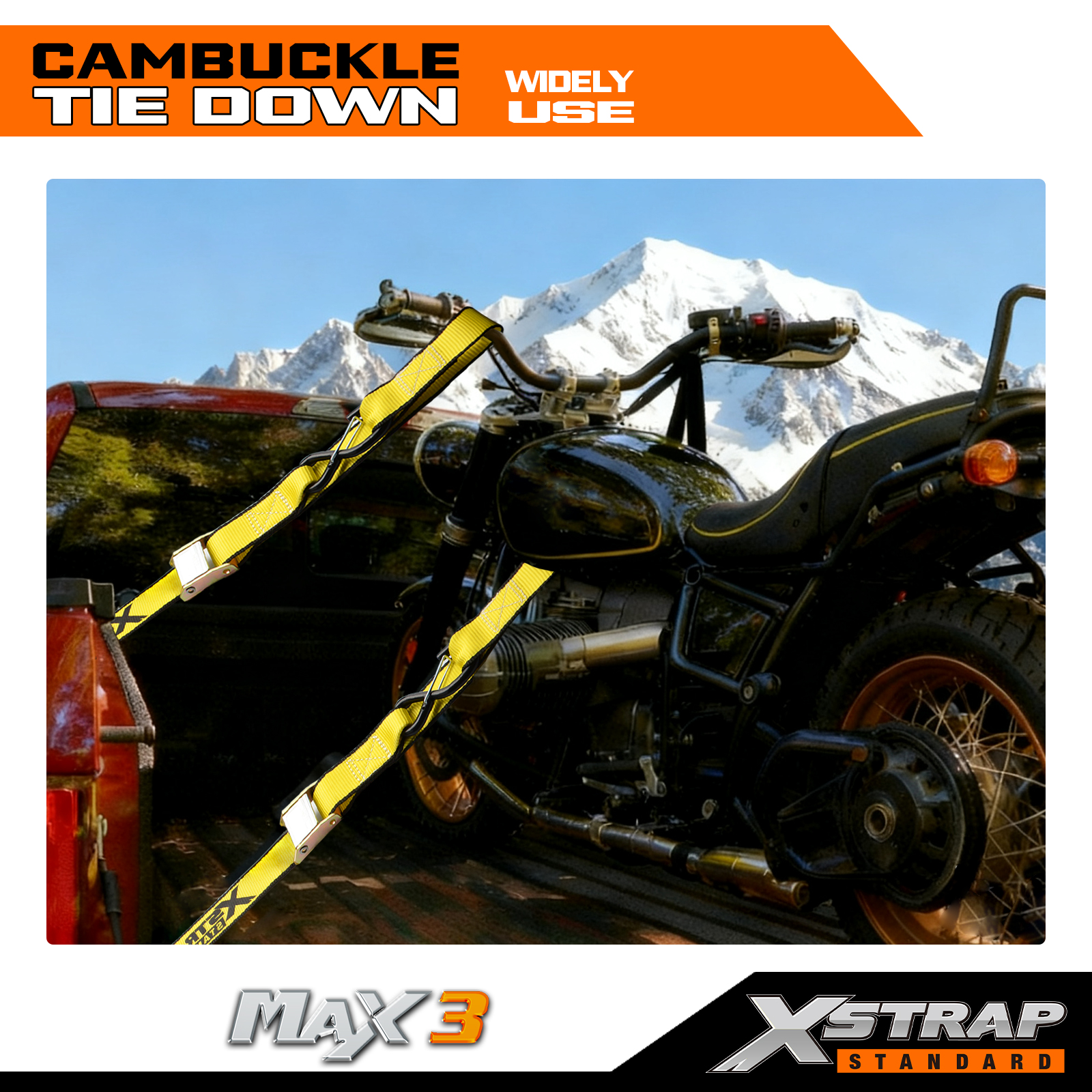 XSTRAP Sangles d'arrimage pour moto 1,5 po X 8 pieds Ensemble d'arrimage à boucle cambuckle