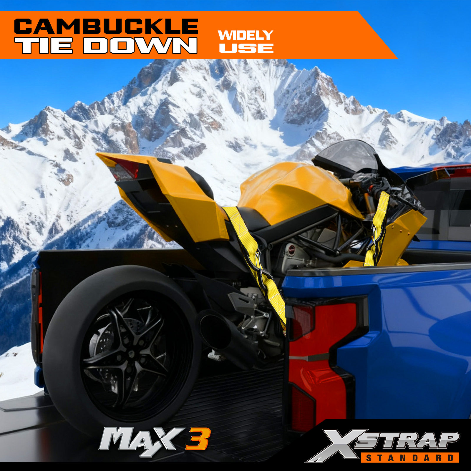 XSTRAP Sangles d'arrimage pour moto 1,5 po X 8 pieds Ensemble d'arrimage à boucle cambuckle