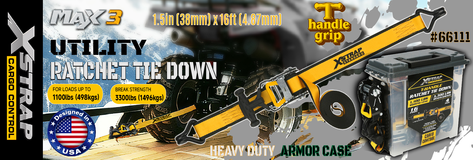 Xstrap 66111 Sangles d'arrimage à cliquet avec poignée en T, 1,5