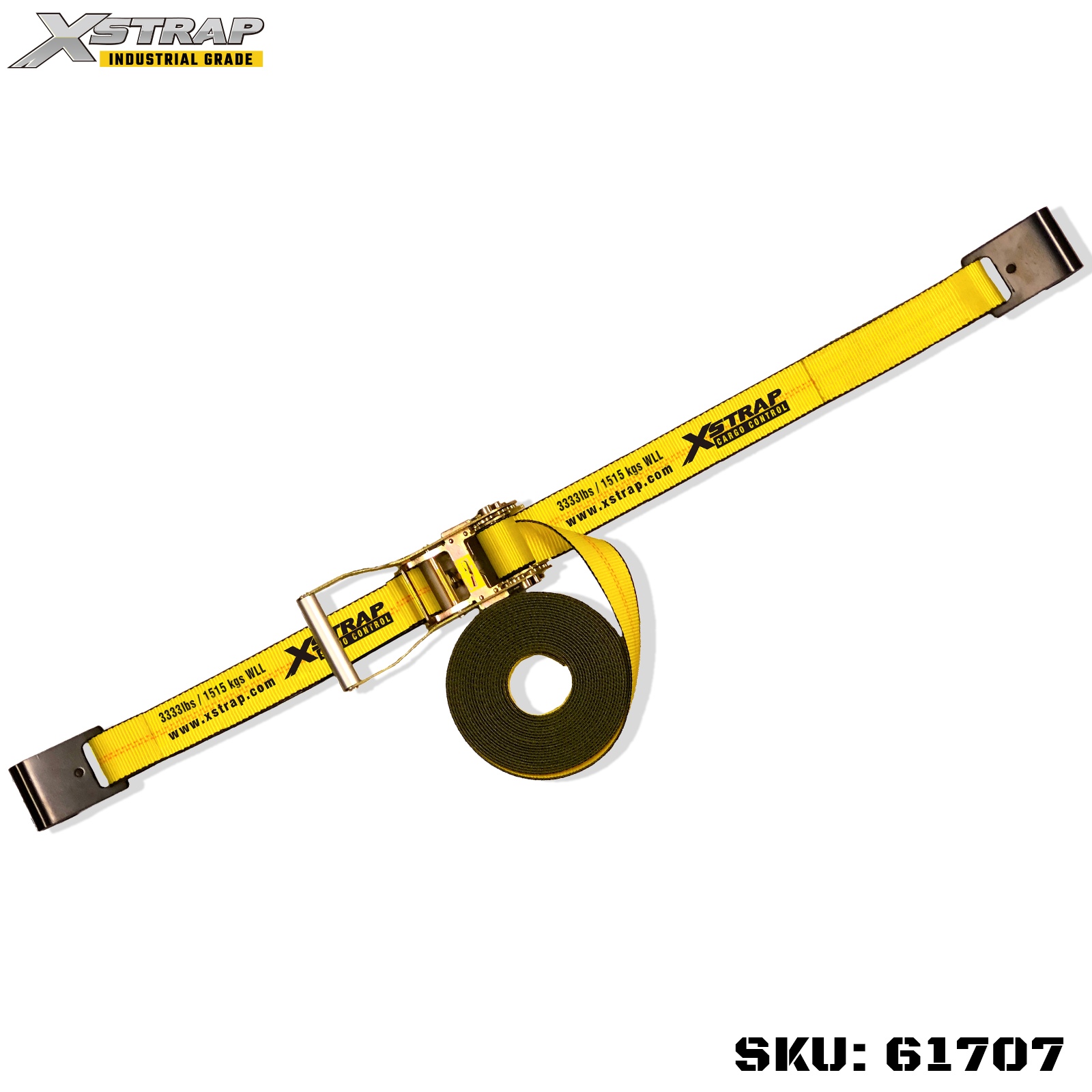 Xstrap 61707 Sangles à boucle à cliquet avec poignée large de 5,1 cm, 27 pieds de long, avec crochets plats, résistance à la rupture 10 000 lb