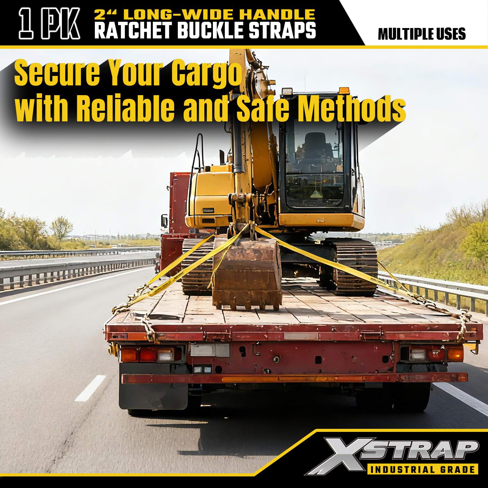 Xstrap 61704 Sangles à boucle à cliquet avec poignée large de 5,1 cm et 9,1 m de long avec crochets de chaîne, résistance à la rupture 4,5 kg (1 paquet)