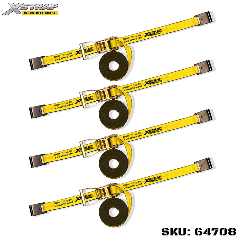 Xstrap 64708 Sangles à boucle à cliquet avec poignée allongée de 5,1 cm x 9,1 m (paquet de 4) – Crochets plats, résistance nominale de 10 000 lb, solution de contrôle du fret industriel