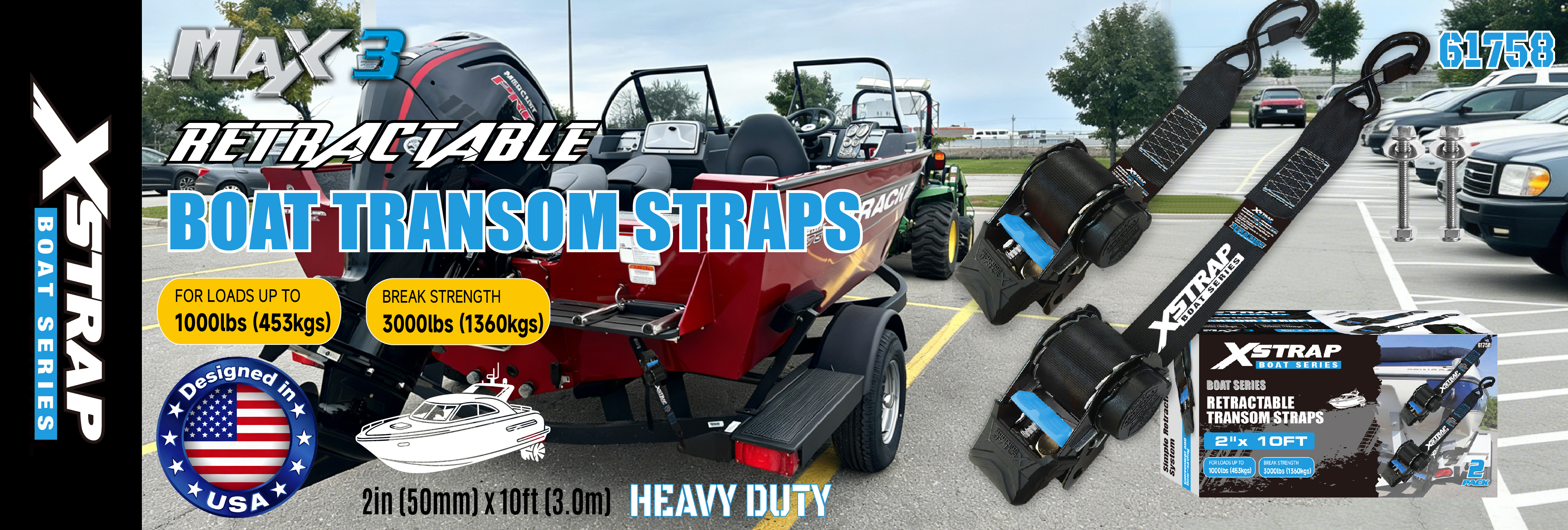 Xstrap 61758 Sangles de tableau arrière rétractables avec crochets de sécurité 1 000 LB SWL
