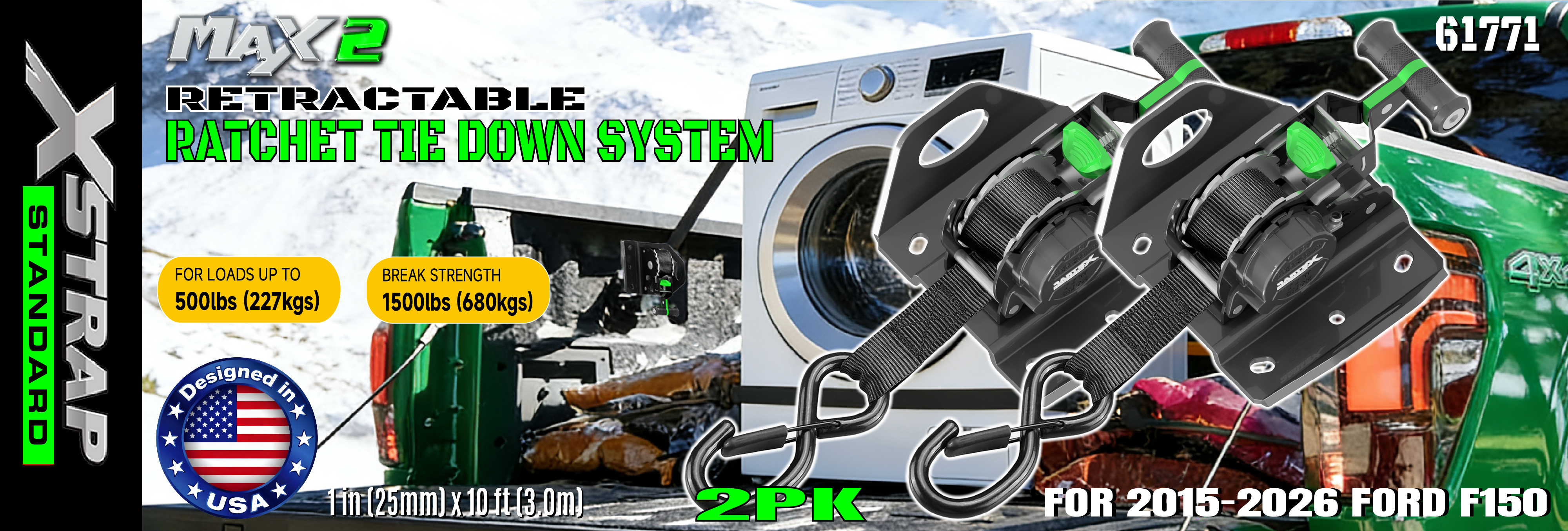Xstrap 61771 sangles à cliquet rétractables pour accessoires de voiture F150 500LB SWL