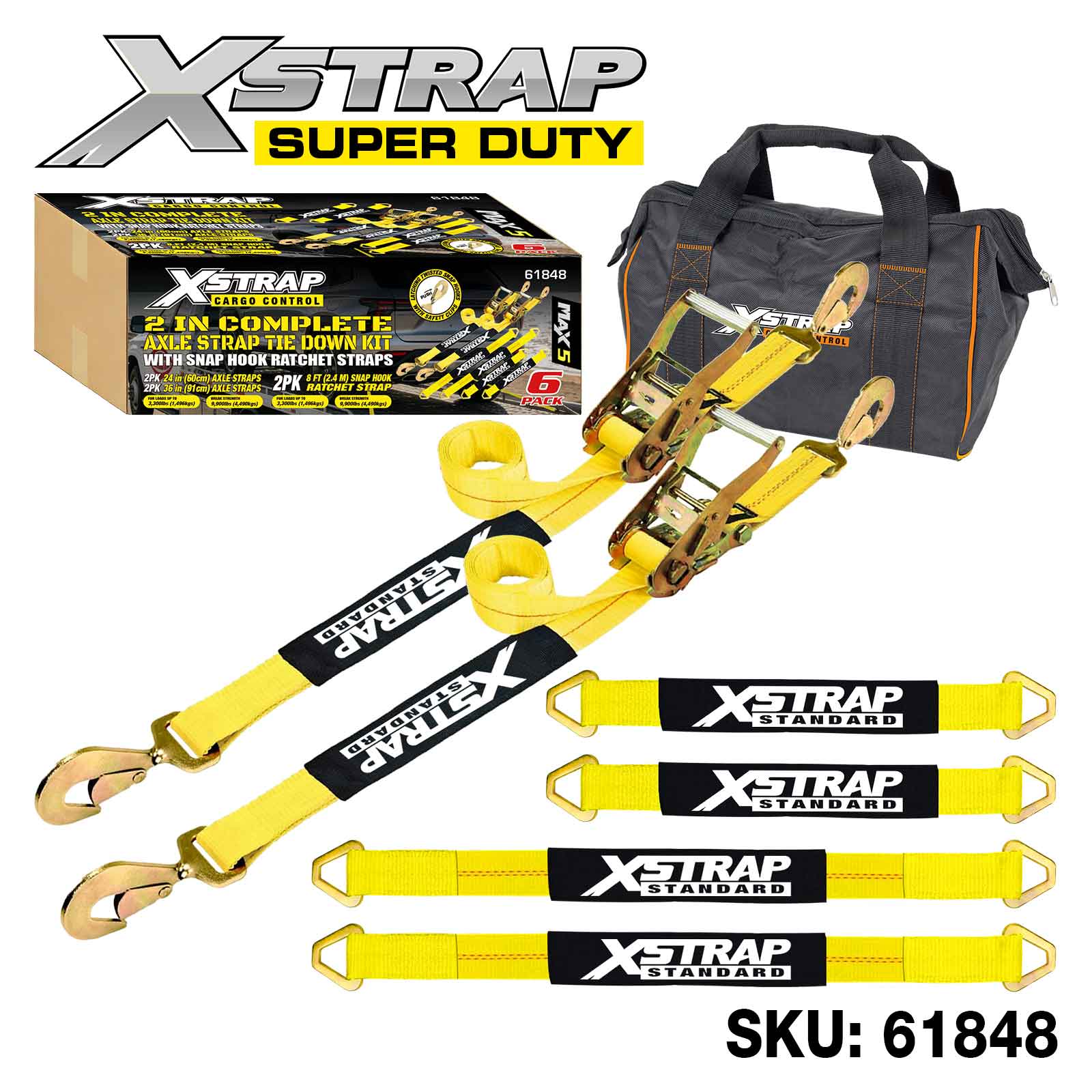 Xstrap 61848 6PK Kit complet d'arrimage de sangle Alex 2 pouces 3 300 lb SWL