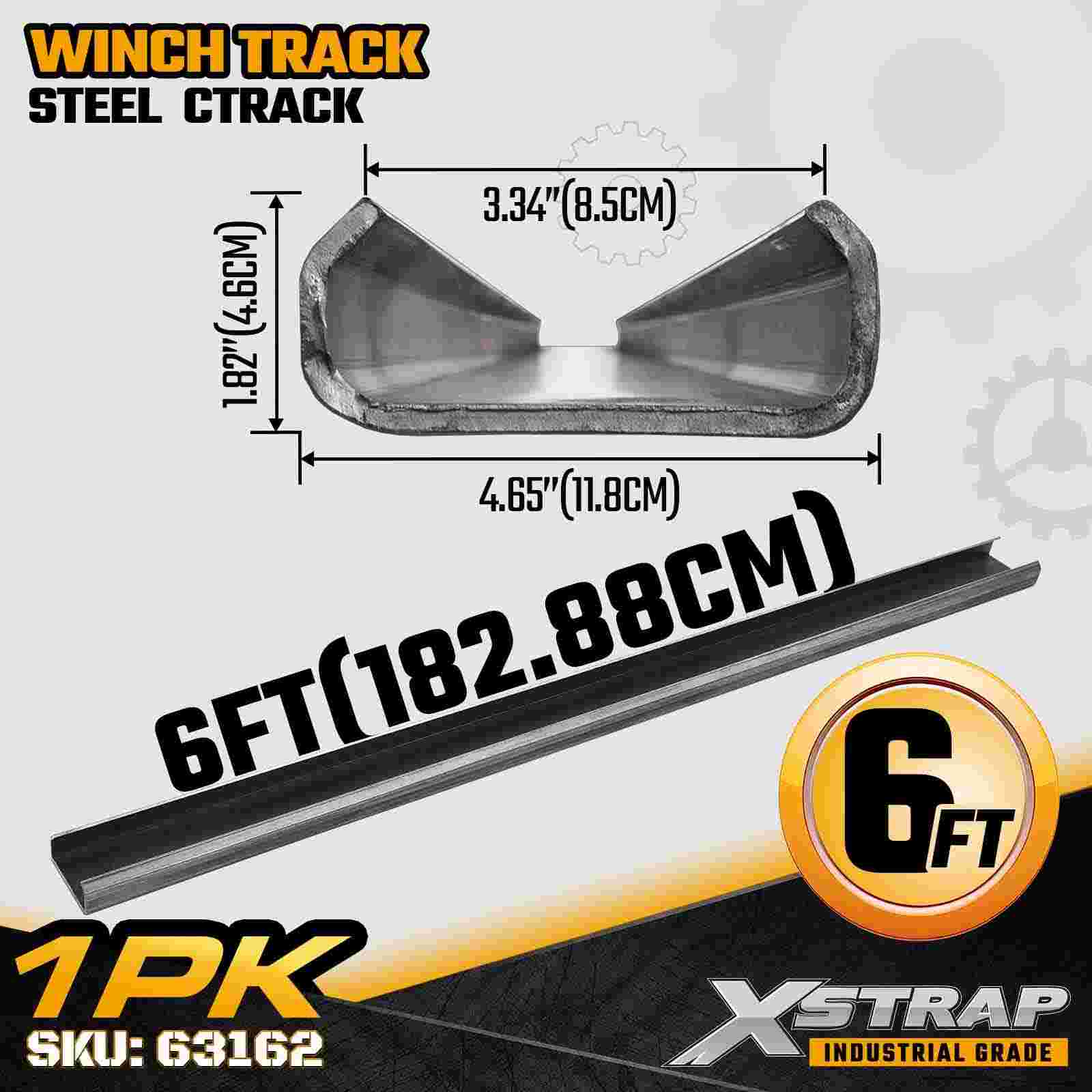 Xstrap 63162 Rail en C en acier de 1,8 m, plaque d'acier robuste de 6,35 mm, support à souder pour treuils coulissants